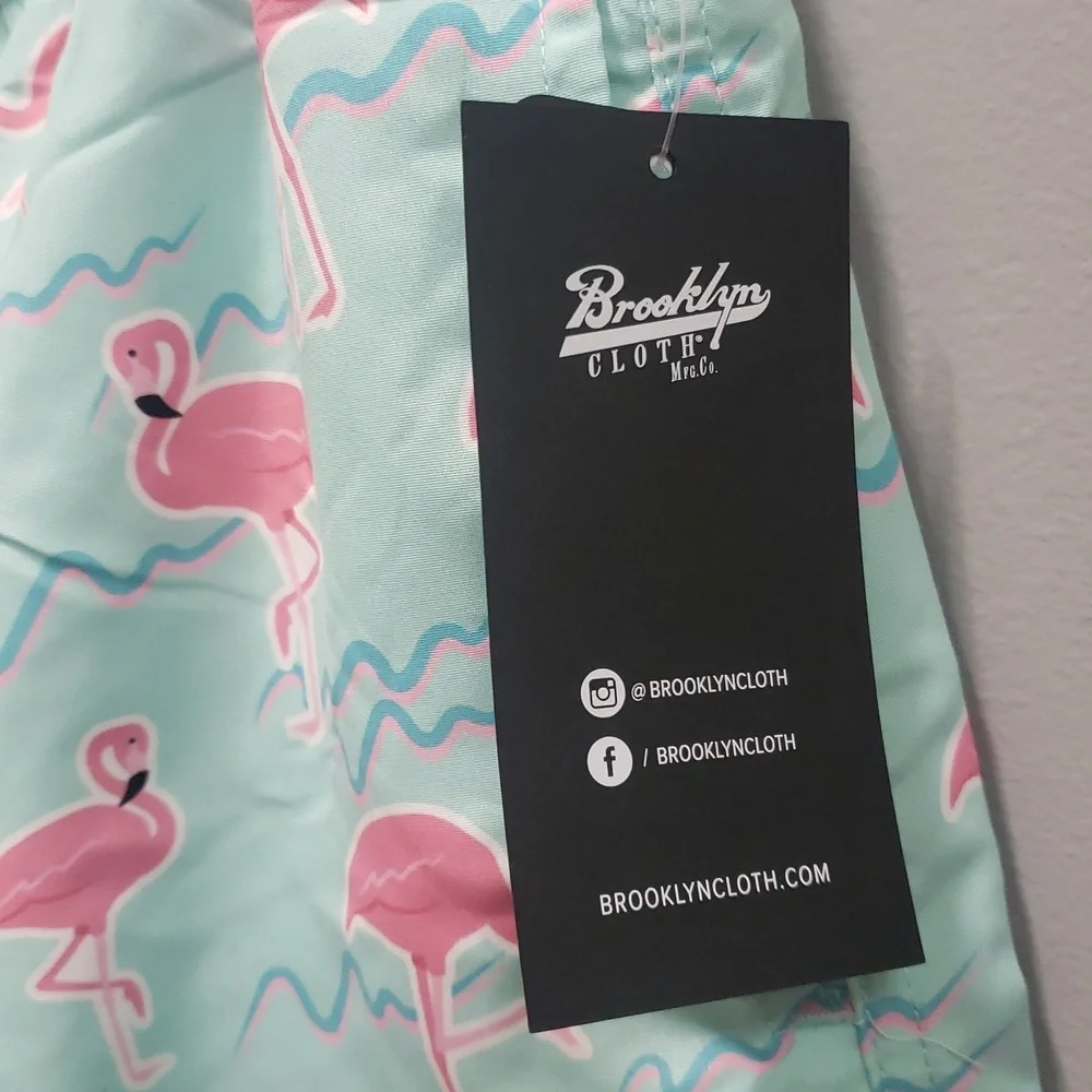 Brooklyn Cloth Kent Ave Volley Swim Trunks, Flamingo Pattern